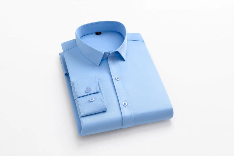 fotografia da Camisa Social Masculina Seda Gelo cor azul clara