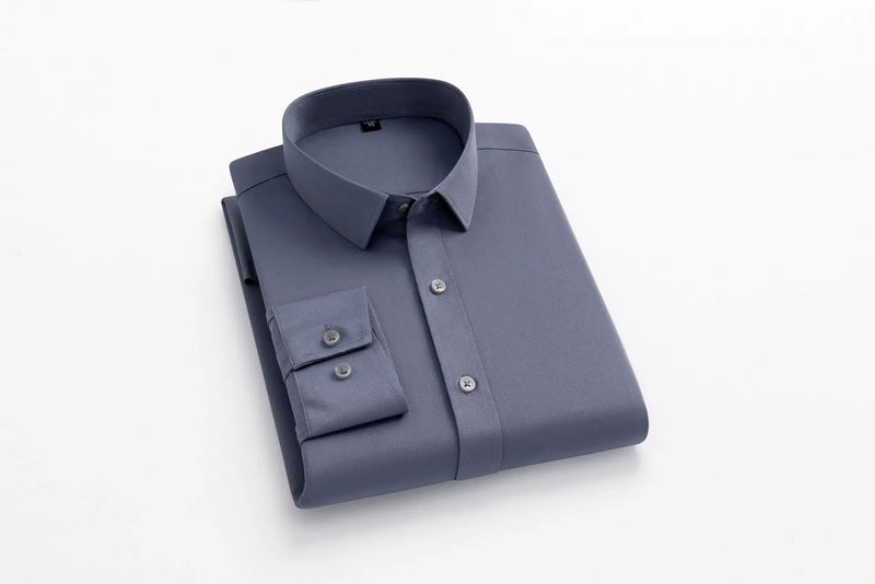 fotografia da Camisa Social Masculina Seda Gelo cor cinza