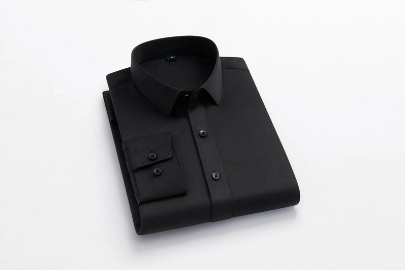 imagem ilustrativa com fotografia da Camisa Social Masculina Seda Gelo cor preta