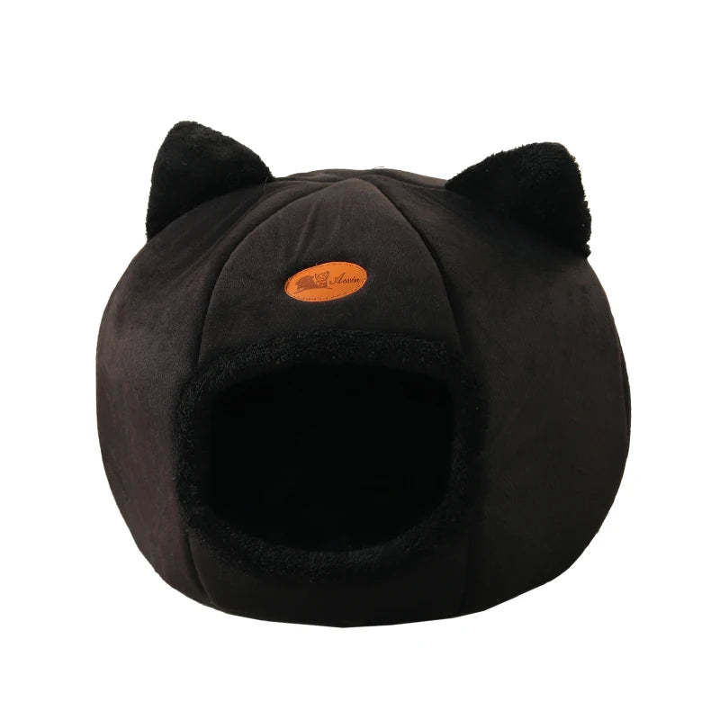 Casinha de Gato feita de Pelúcia Ninho Ultra Aconchegante preta